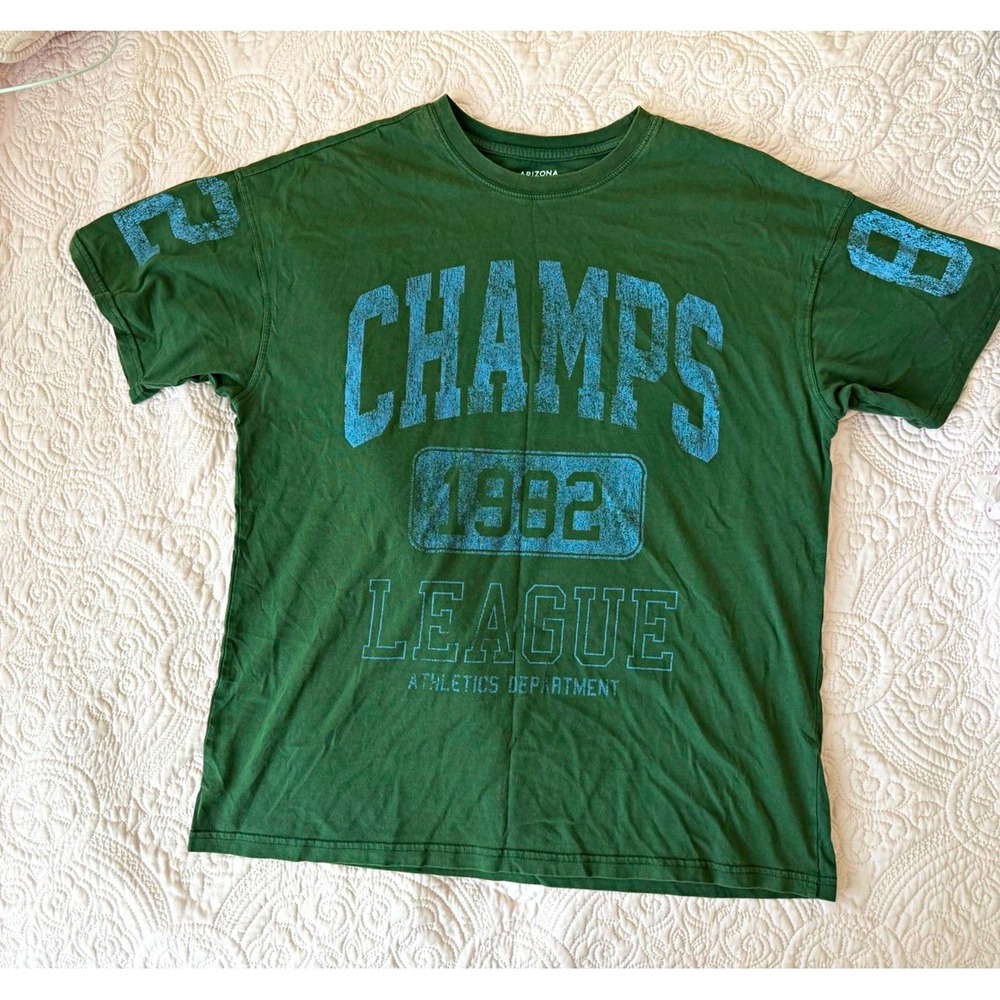 Arizona Jean Co Green CHAMPS League Graphic Print Crew Neck Tee XS Oversized